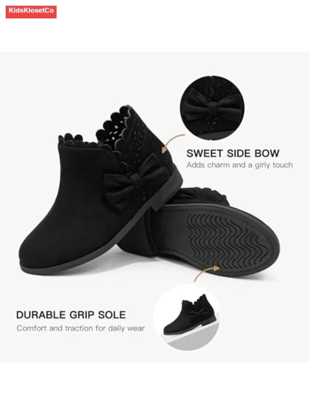 Girls Ankle Boots Toddler Little Big Kid Fall Boot with Bow Suede Side Zip
